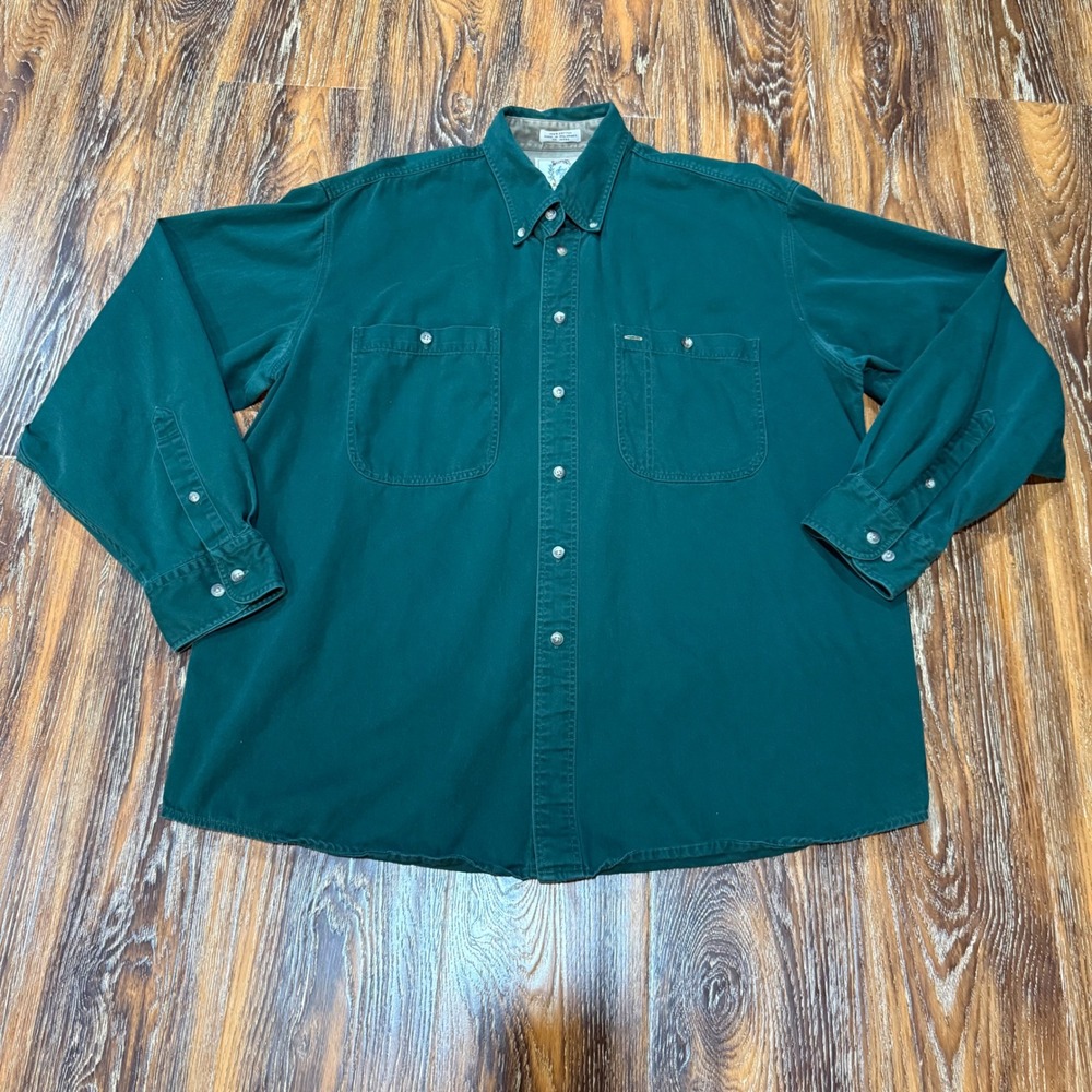 Vintage Sears Roebuck & Co Mens Size L Forest Green Cotton Button Down Shirt